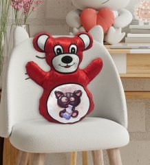 BK Gift Sevimli Kedi Tasarımlı Kırmızı Ayıcık Yastık-2