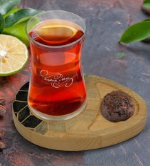 Kişiye Özel Mermer Tasarımlı Doğal Ahşap Tabaklı Heybeli Çay Bardağı Sunum Seti Model 7
