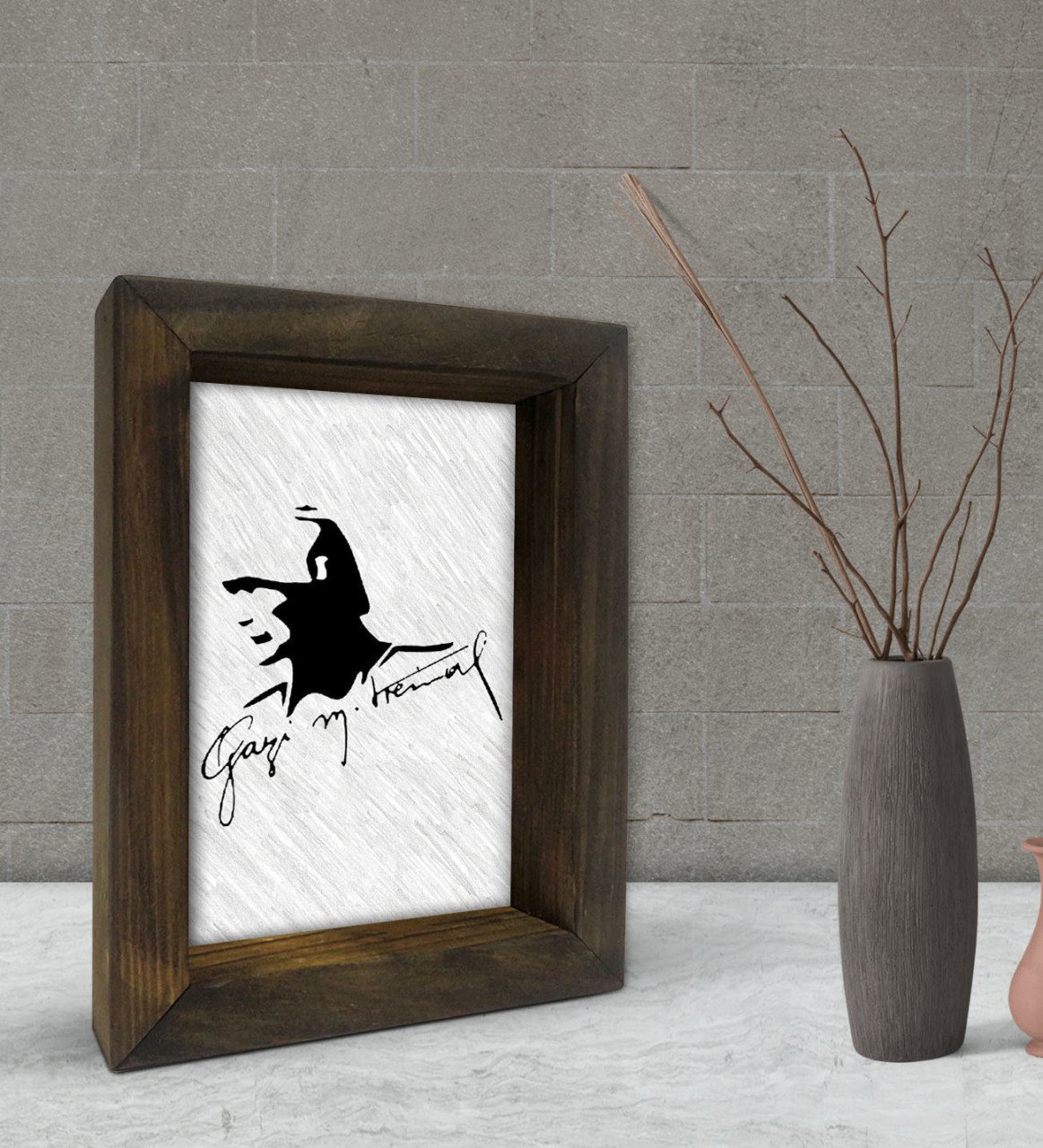 BK Gift Atatürk Tasarımlı Dekoratif Doğal Masif Ahşap Çerçeve 15x20cm-47