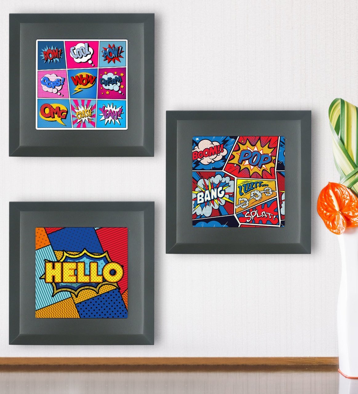 BK Gift Popart Tasarımlı 3’lü Ahşap Çerçeveli Taş Duvar Dekoru-6