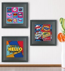 BK Gift Popart Tasarımlı 3’lü Ahşap Çerçeveli Taş Duvar Dekoru-6