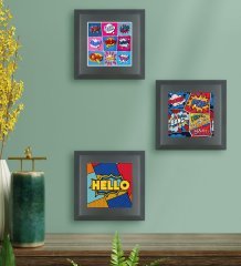 BK Gift Popart Tasarımlı 3’lü Ahşap Çerçeveli Taş Duvar Dekoru-6