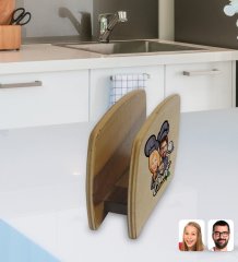 Kişiye Özel Kadın ve Erkek Chef Karikatürlü Lüks Ahşap Peçetelik-1