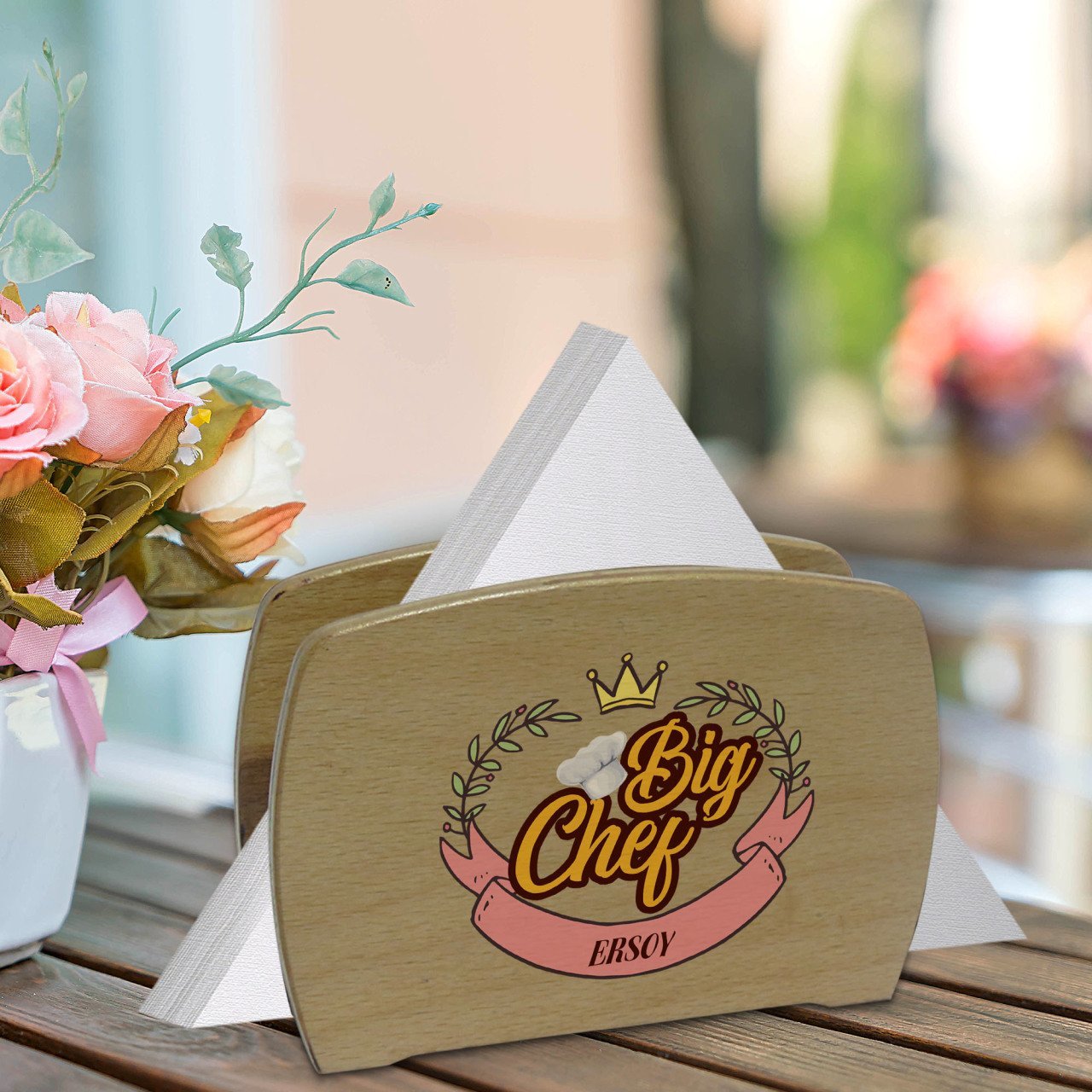 Kişiye Özel Big Chef Tasarımlı Lüks Ahşap Peçetelik-3