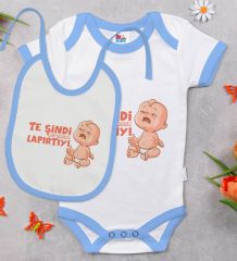 BK Kids Te Şindi Koparcam Tasarımlı Mavi Bebek Body Zıbın ve Mama Önlüğü Hediye Seti-1
