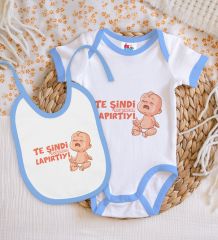 BK Kids Te Şindi Koparcam Tasarımlı Mavi Bebek Body Zıbın ve Mama Önlüğü Hediye Seti-1