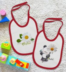 BK Kids Kişiye Özel Papatya Temalı 2’li Kırmızı Mama Önlüğü-2