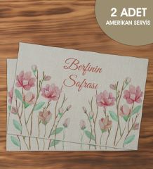 BK Gift Kişiye Özel Çiçek Tasarımlı 2’li Keten Amerikan Servis Seti-14, Ev Hediyesi,Baskılı Servis Bezi, Mutfak Dekoru