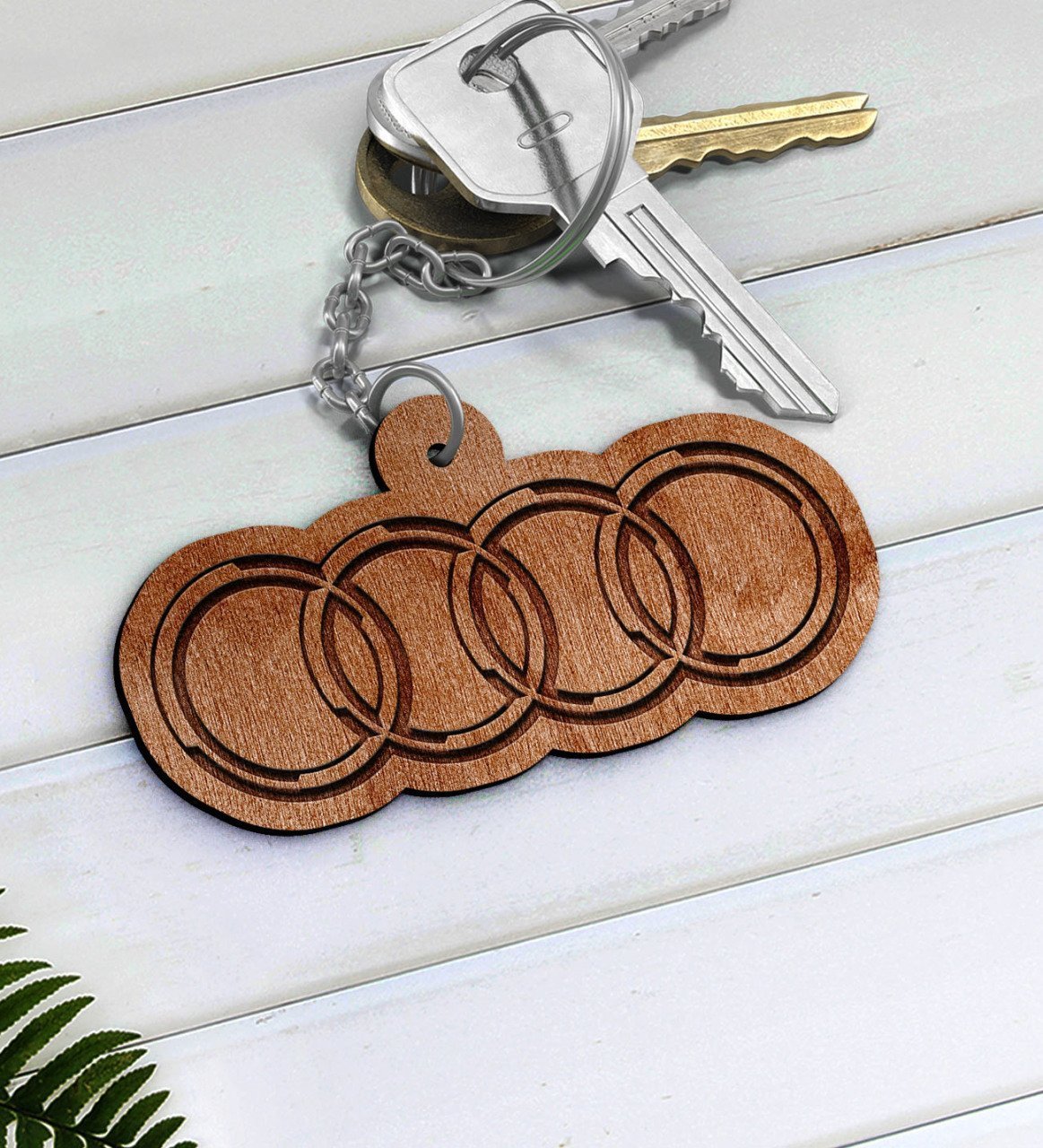 Audi Logolu Ahşap Anahtarlık-2
