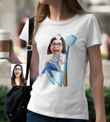 Kişiye Özel Bayan Diş Hekimi Karikatür Beyaz Tişört - 2