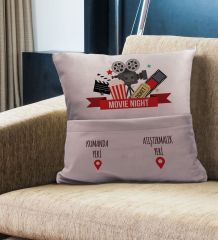 BK Gift Eğlenceli Tasarımlı Organizer Kumanda ve Atıştırmalık Cepli Pembe Kırlent Yastık- 12, Ev Dekoru, Ev Hediyesi