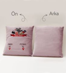 BK Gift Eğlenceli Tasarımlı Organizer Kumanda ve Atıştırmalık Cepli Pembe Kırlent Yastık- 12, Ev Dekoru, Ev Hediyesi