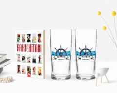 Kişiye Özel Renkli Baskılı Kaptan Tasarımlı İkili Rakı Bardağı ve Rakı Cep Kitabı Hediye Seti-9