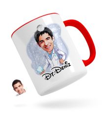 Kişiye Özel Erkek Diş Hekimi Karikatürlü Kırmızı Kupa Bardak-3