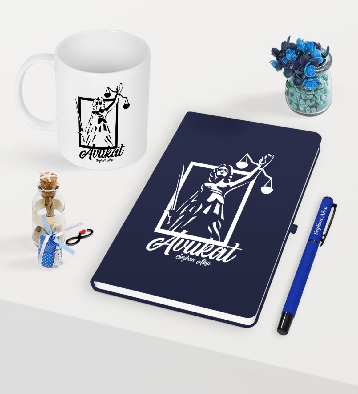 Kişiye Özel Avukat Temalı Lacivert Defter Kalem Kupa Seti - 16