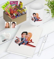 Kişiye Özel Sevgililer Karikatürlü Nostaljik Lezzetler Defter Kalem Kupa Hediye Seti-11