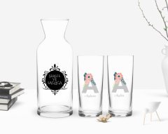 Kişiye Özel Renkli Baskılı Harf ve İsim Tasarımlı İkili Rakı Bardağı ve Karaf Hediye Seti-3