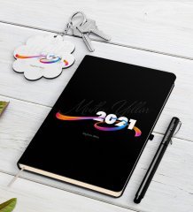 Kişiye Özel 2023 Mutlu Yıllar Siyah Defter Kalem ve Anahtarlık Hediye Seti-4