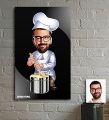 Kişiye Özel Aşçı Karikatür Ahşap Tablo - 1