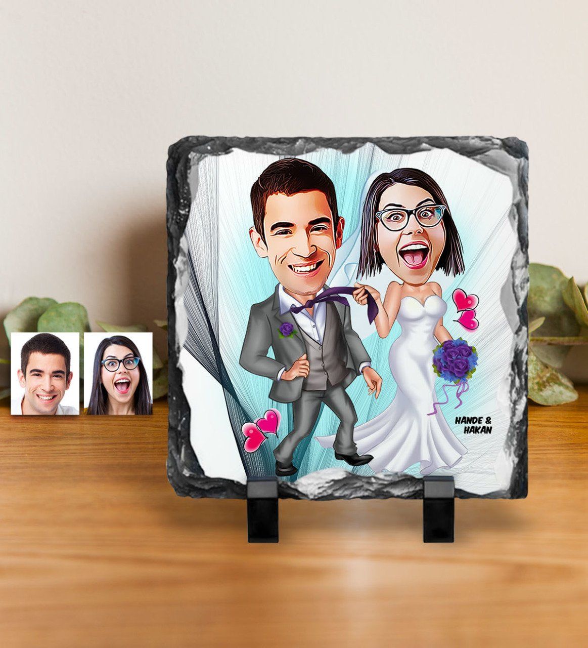 Kişiye Özel Gelin Damat Karikatürlü Dekoratif Doğal Taş - 6