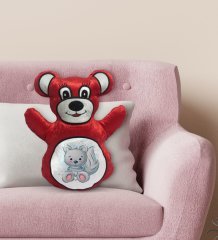 BK Gift Sevimli Kedi Tasarımlı Kırmızı Ayıcık Yastık-1