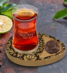 Kişiye Özel Mermer Tasarımlı Doğal Ahşap Tabaklı Heybeli Çay Bardağı Sunum Seti Model 6