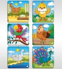 BK Toys Çocuklar İçin Eğitici-Öğretici Ahşap 4 Parça Yapboz Puzzle (6 Adet) - Model 4