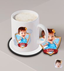 Kişiye Özel Kız Çocuk Peri Karikatürlü Beyaz Kupa ve Ahşap Bardak Altlığı Hediye Seti-1