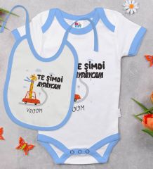 BK Kids Te Şimdi Tasarımlı Mavi Bebek Body Zıbın ve Mama Önlüğü Hediye Seti-1