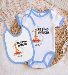BK Kids Te Şimdi Tasarımlı Mavi Bebek Body Zıbın ve Mama Önlüğü Hediye Seti-1