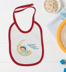 BK Kids Kişiye Özel Uykucu Oğlan Tasarımlı Kırmızı Bebek Mama Önlüğü-1