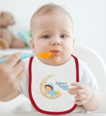 BK Kids Kişiye Özel Uykucu Oğlan Tasarımlı Kırmızı Bebek Mama Önlüğü-1