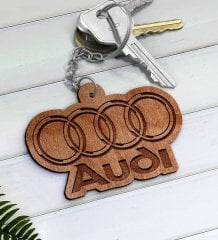 Audi Logolu Ahşap Anahtarlık-1