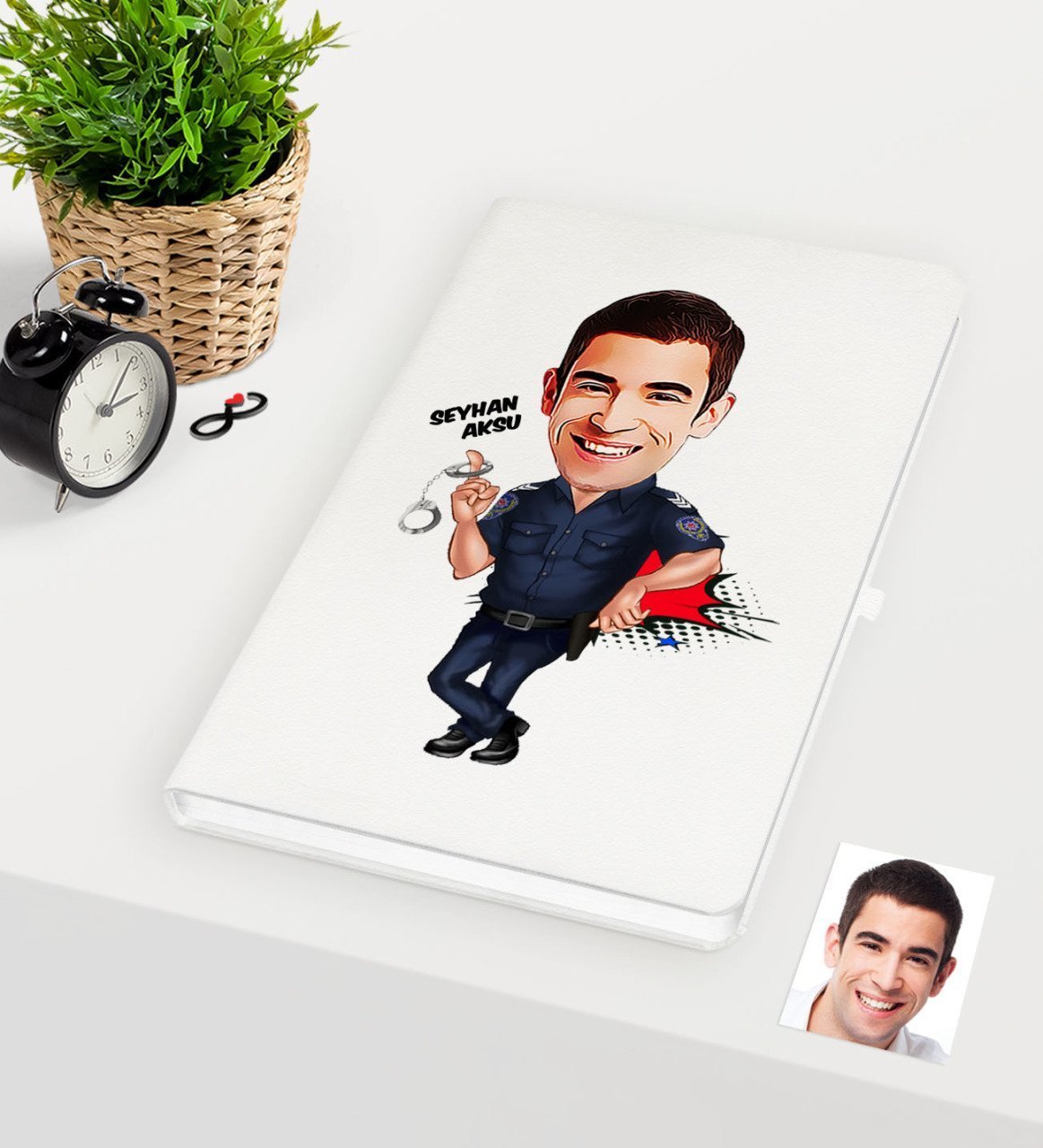 Kişiye Özel Bay Polis Karikatürlü Beyaz Defter - 2