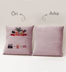 BK Gift Eğlenceli Tasarımlı Organizer Kumanda ve Atıştırmalık Cepli Pembe Kırlent Yastık- 11, Ev Dekoru, Ev Hediyesi