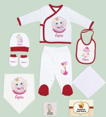BK Kids Kişiye Özel 9 Parça Kırmızı Hastane Çıkışı ve Battaniye Hediye Seti, Yeni Doğan Bebek Giyim Hediyesi-8