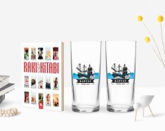 Kişiye Özel Renkli Baskılı Kaptan Tasarımlı İkili Rakı Bardağı ve Rakı Cep Kitabı Hediye Seti-8