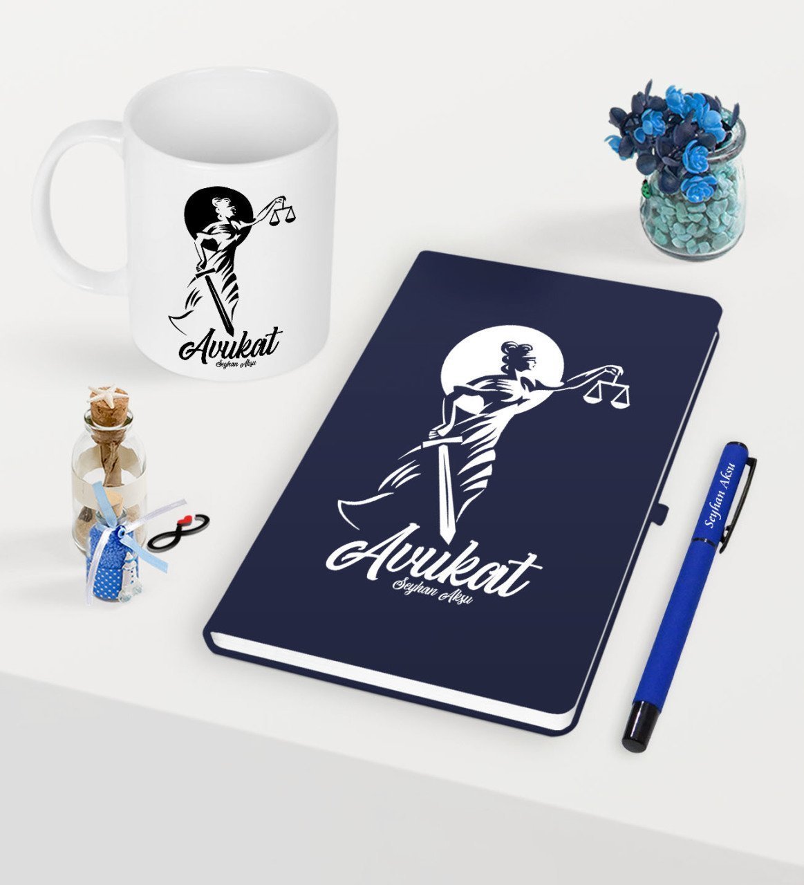 Kişiye Özel Avukat Temalı Lacivert Defter Kalem Kupa Seti - 15