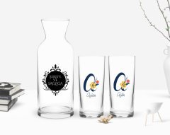 Kişiye Özel Renkli Baskılı Harf ve İsim Tasarımlı İkili Rakı Bardağı ve Karaf Hediye Seti-2