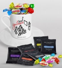 Kişiye Özel Sınıf Öğretmeni Türk Kahvesi Fincanı Selamlique Karışık Türk Kahvesi ve Haribo Şeker Hediye Seti-2