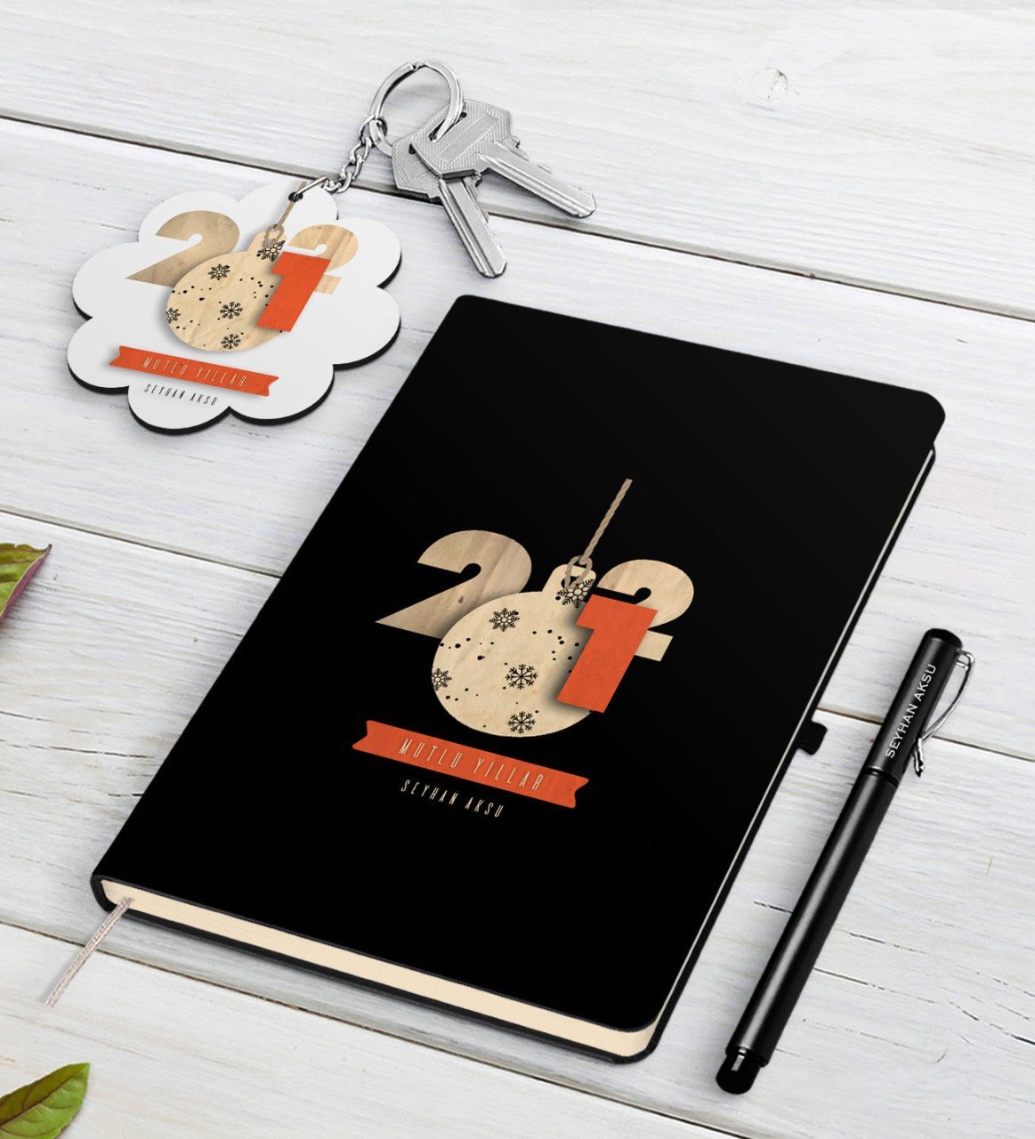 Kişiye Özel 2023 Mutlu Yıllar Siyah Defter Kalem ve Anahtarlık Hediye Seti-3