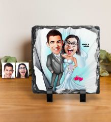 Kişiye Özel Gelin Damat Karikatürlü Dekoratif Doğal Taş - 5