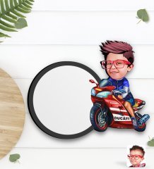 Kişiye Özel Motorcu Çocuk Karikatürlü Ahşap Bardak Altlığı-1