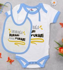 BK Kids Takun Bağa Kukari Tasarımlı Mavi Bebek Body Zıbın ve Mama Önlüğü Hediye Seti-1
