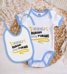 BK Kids Takun Bağa Kukari Tasarımlı Mavi Bebek Body Zıbın ve Mama Önlüğü Hediye Seti-1