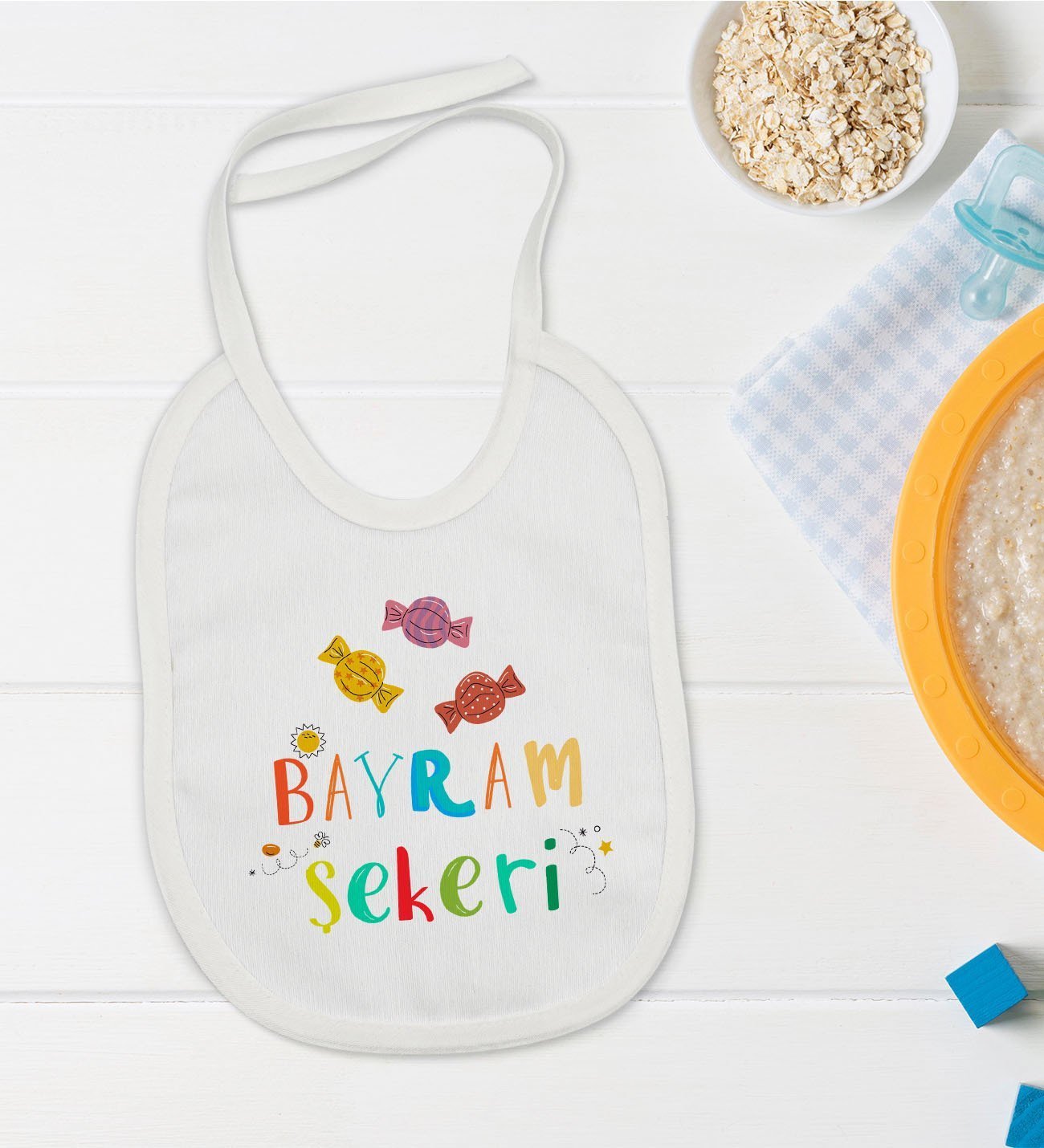 BK Kids Bayram Şekeri Tasarımlı Bebek Mama Önlüğü - Model 1