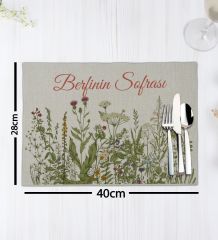 BK Gift Kişiye Özel Çiçek Tasarımlı 2’li Keten Amerikan Servis Seti-12, Ev Hediyesi,Baskılı Servis Bezi, Mutfak Dekoru
