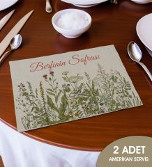 BK Gift Kişiye Özel Çiçek Tasarımlı 2’li Keten Amerikan Servis Seti-12, Ev Hediyesi,Baskılı Servis Bezi, Mutfak Dekoru