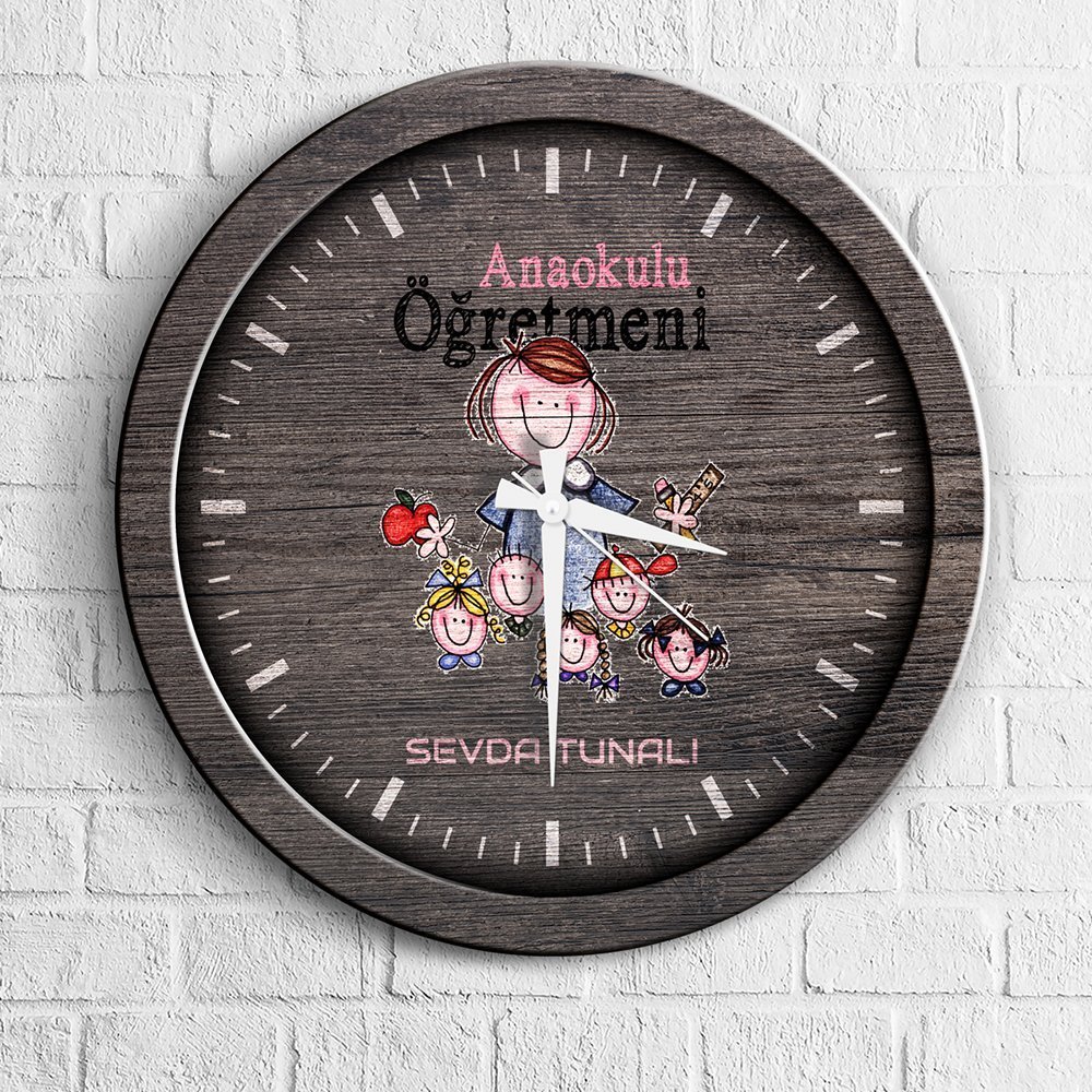 Kişiye Özel Mesleki Anaokulu Öğretmeni Ahşap Duvar Saati - 3