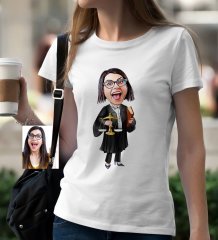 Kişiye Özel Bayan Avukat Karikatür Beyaz Tişört - 1
